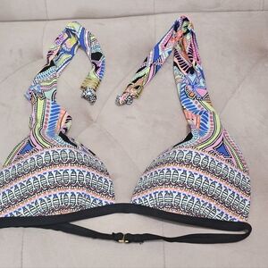Giani Bini Colorful Patterned Bikini Top M Gold Hardware
